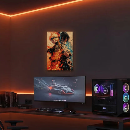 Anime Art acrylic wall art in an orange LED gaming room