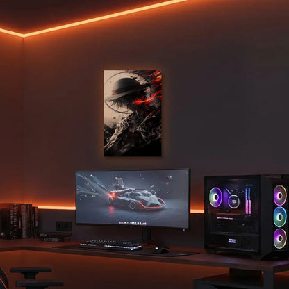 Anime Art acrylic wall art in an orange LED gaming room